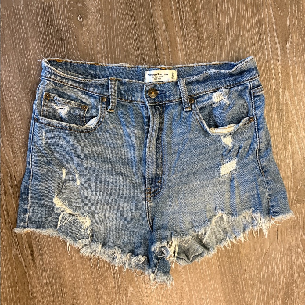 Abercrombie & Fitch Light Blue Distressed Denim Shorts